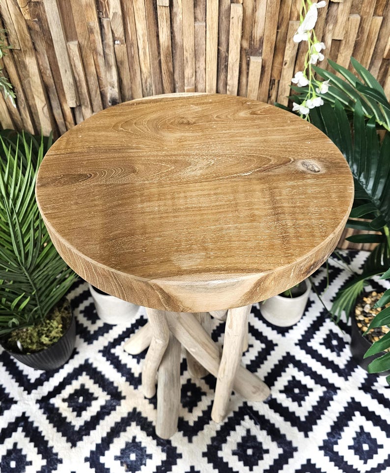 Twisted Root Teak Stool / Side Table / Plant Stand Bohemian Sustainable Natural