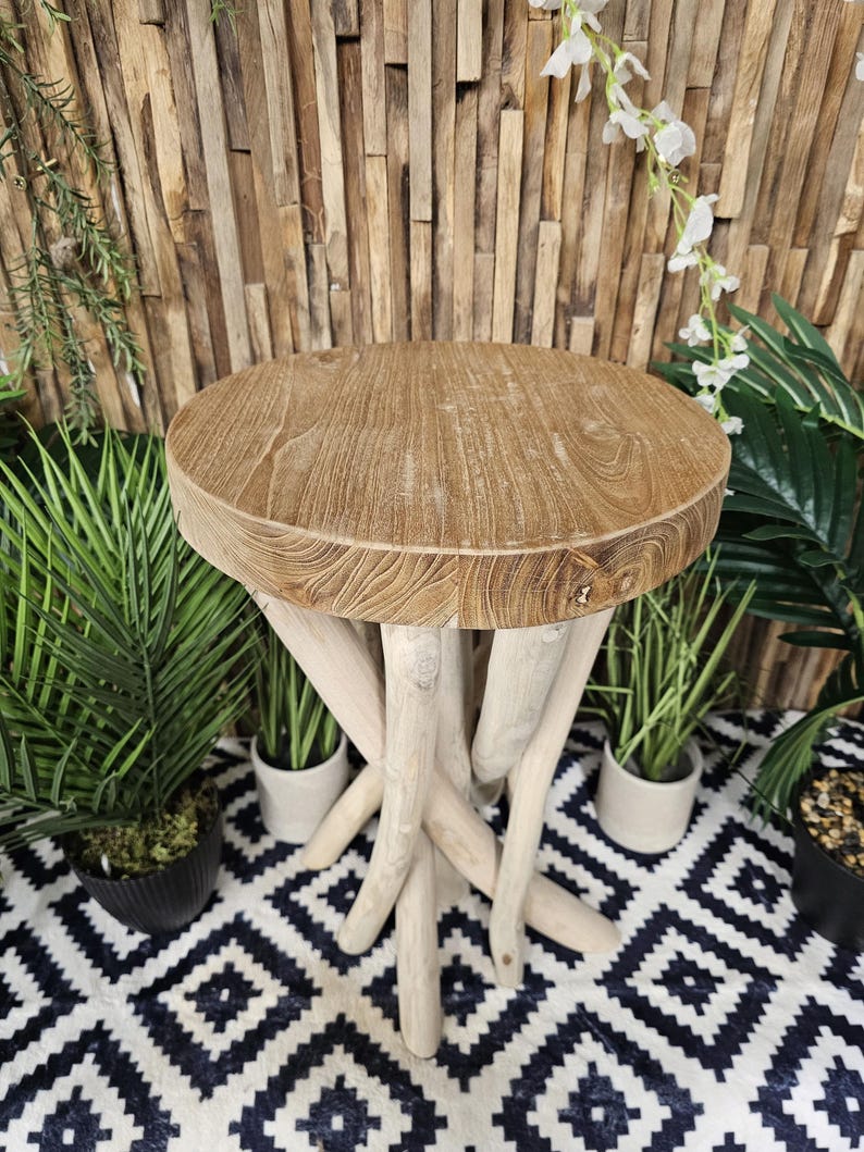 Twisted Root Teak Stool / Side Table / Plant Stand Bohemian Sustainable Natural