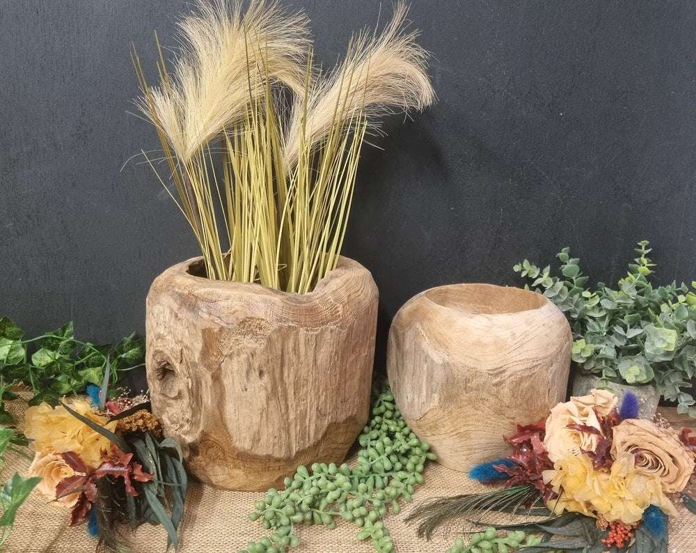 Rustic Antique Teak Javanese Pots Unique Reclaimed