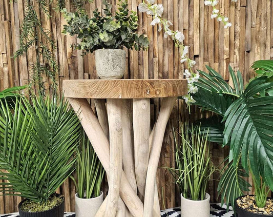 Twisted Root Teak Stool / Side Table / Plant Stand Bohemian Sustainable Natural
