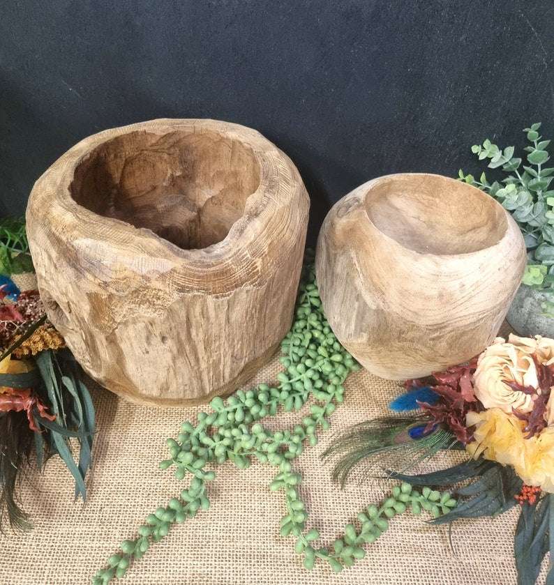 Rustic Antique Teak Javanese Pots Unique Reclaimed