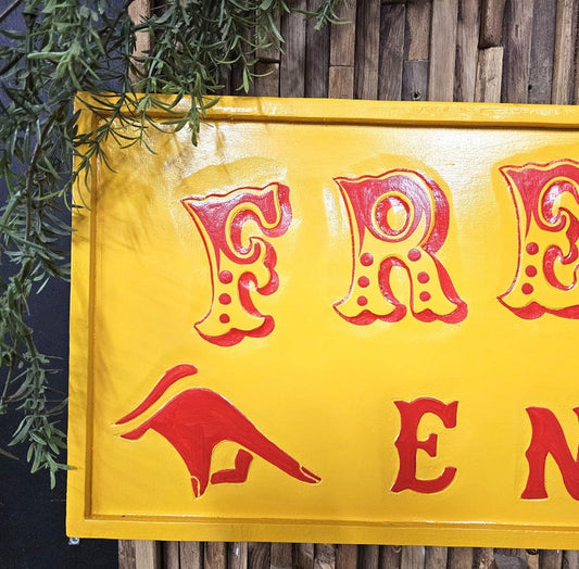 Vintage Yellow Freak Show / Fair Ground / Circus Sign Hand Painted Unusual Sign Retro